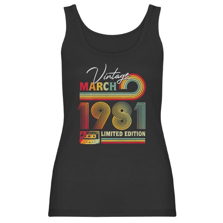 Womens Vintage March 1981 40Th Birthday Gifts Cassette Tape Retro Women Tank Top