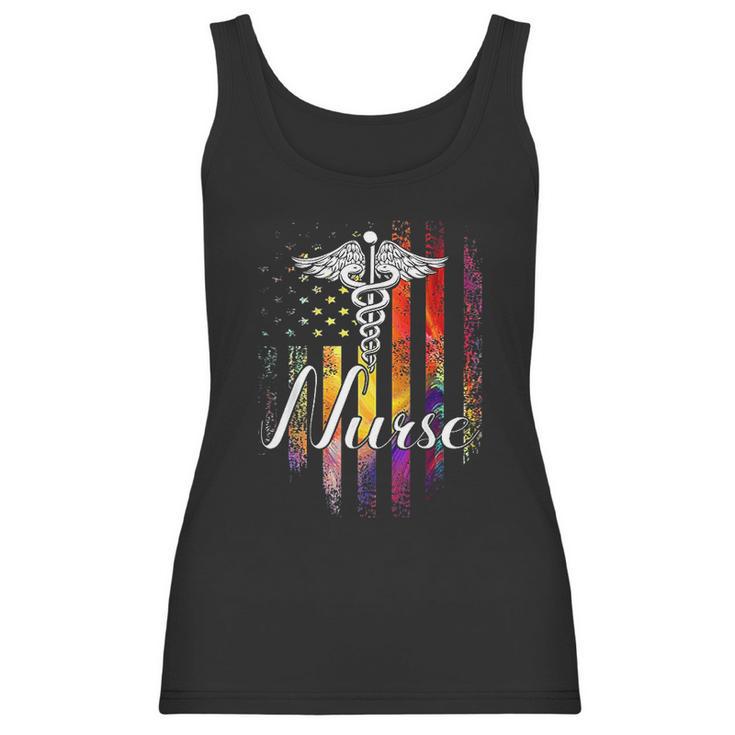 Vintage Nurse American Usa Flag Color Nurse Pharmacy Gift Women Tank Top