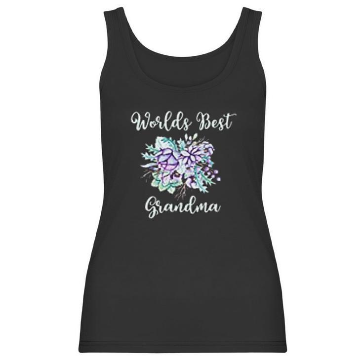 Worlds Best Grandma Gifts Purple Aqua Flower Women Tank Top