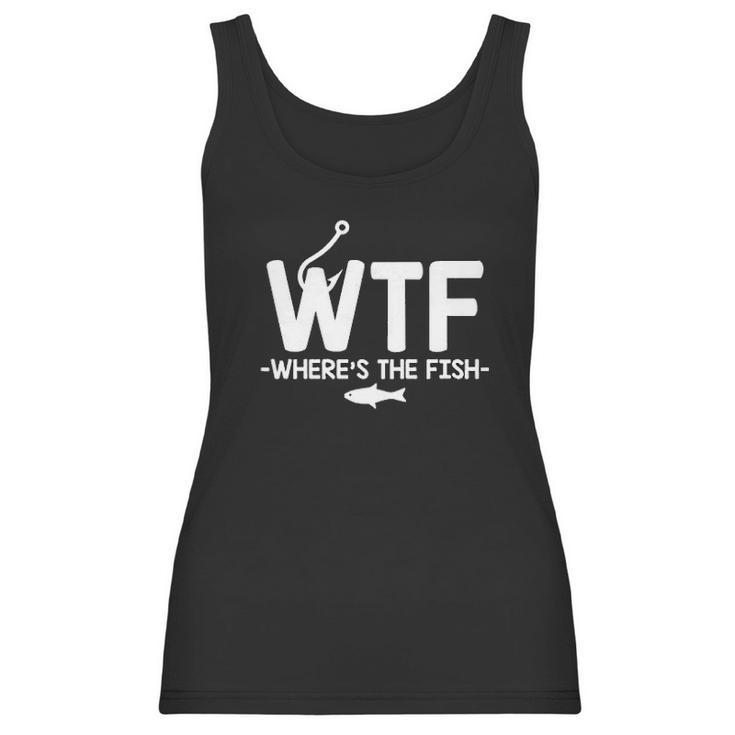 Wtf Where Is The Fish Fisherman Boater Graphic Novelty Sarcastic Funny Women Tank Top