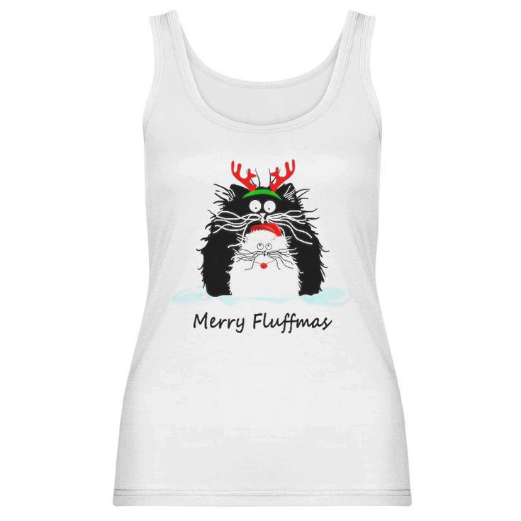 Fun Cat Merry Fluffmas Reindeer Christmas Kitten Meowlover Women Tank Top