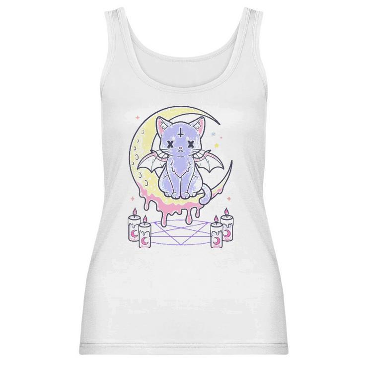 Womens Kawaii Pastel Goth Cute Creepy Black Cat V-Neck Women Tank Top