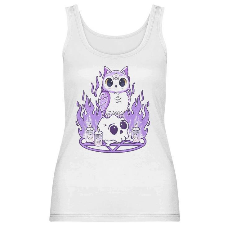 Womens Kawaii Pastel Goth I Cute Creepy Witchy Owl And Skull Women Tank Top