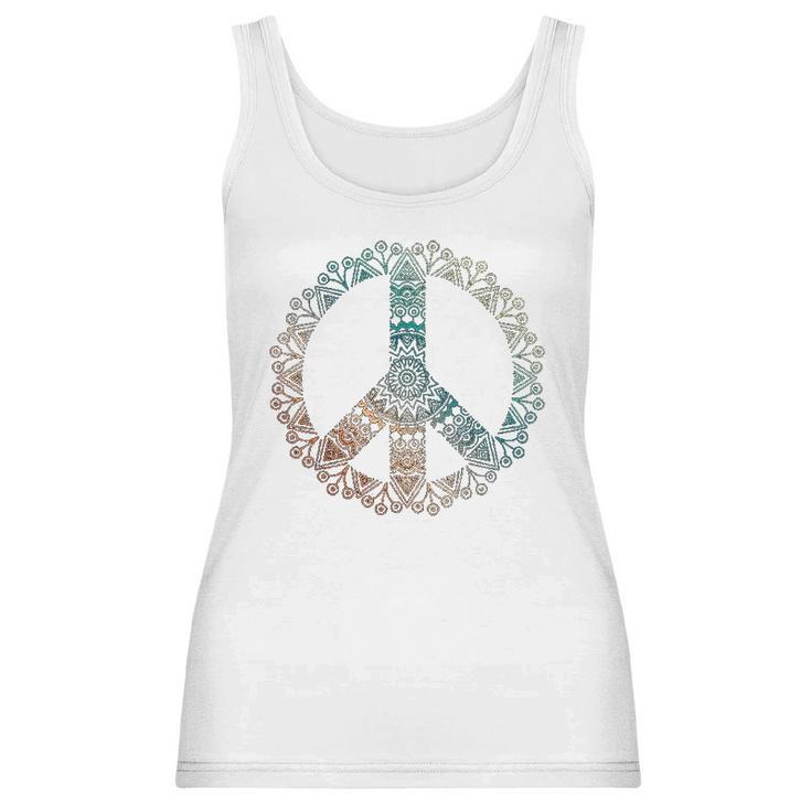 Neutral Boho Yoga Ornate Mandala Peace Sign Hippie Women Tank Top