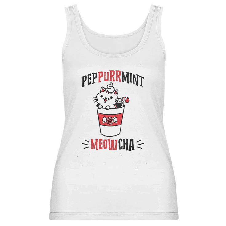 Peppurrmint Meowcha Funny Christmas Cat Peppermint Mocha Coffee Women Tank Top