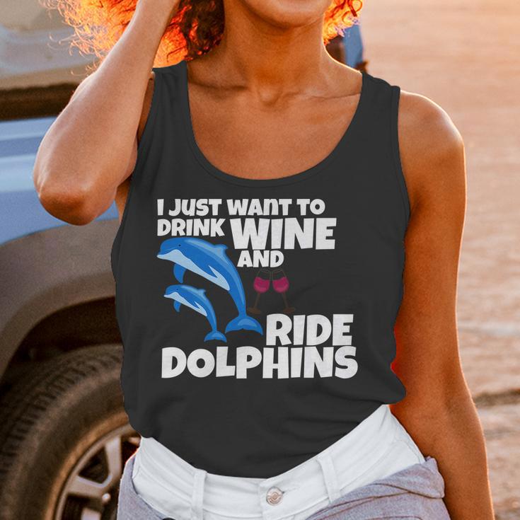 Drink Wine And Ride Dolphins Women Funny Dolphin Tee Women Tank Top