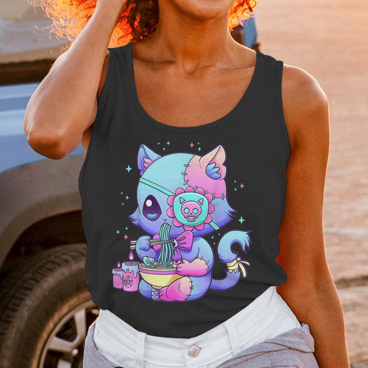 Kawaii Creepy Cat Eating Ramen Noodles Pastel Goth Aesthetic Men Women T-Shirt Graphic Print Casual Unisex Tee Women Tank Top