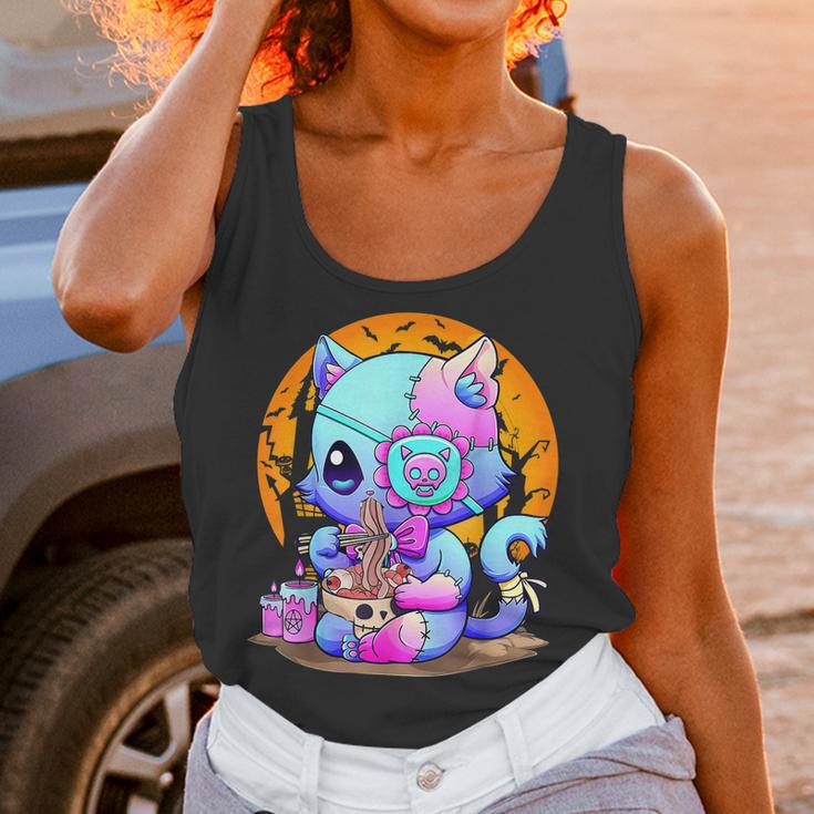 Kawaii Creepy Cat Eating Ramen Noodles Pastel Goth Halloween Men Women T-Shirt Graphic Print Casual Unisex Tee Women Tank Top