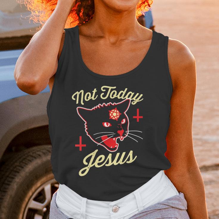 Womens Not Today Jesus Hail Satan Satanic Cat Death Metal Halloween V-Neck Women Tank Top