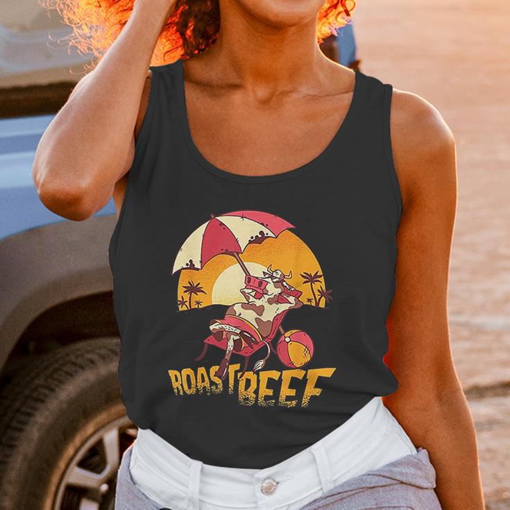 Roast Beef Funny Cow Sunbathing On The Beach Women Tank Top