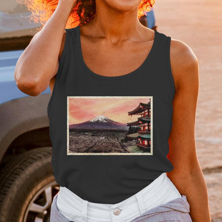 Vintage Japanese Mt Fuji Pagoda And Cherry Blossoms Women Tank Top