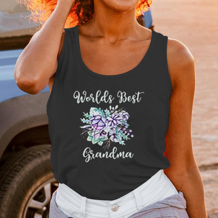 Worlds Best Grandma Gifts Purple Aqua Flower Women Tank Top