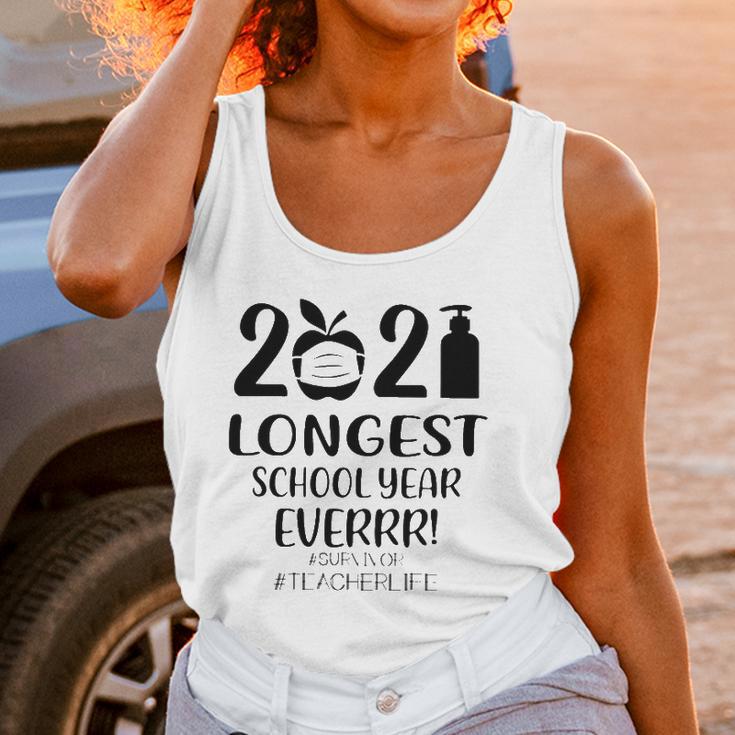 2021 Longest School Year Everrr Survivor Teacher Life Hashtag Apple Wearing Face Mask Hand Sanitizer Women Tank Top