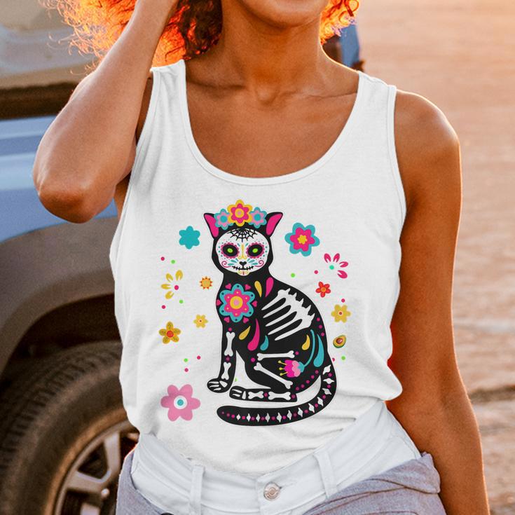 Womens Mexican Cat Dia De Los Muertos Sugar Skull Day Of The Dead Women Tank Top