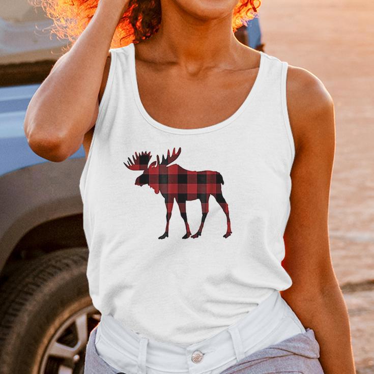 Red Black Buffalo Plaid Flannel Christmas Moose Women Tank Top