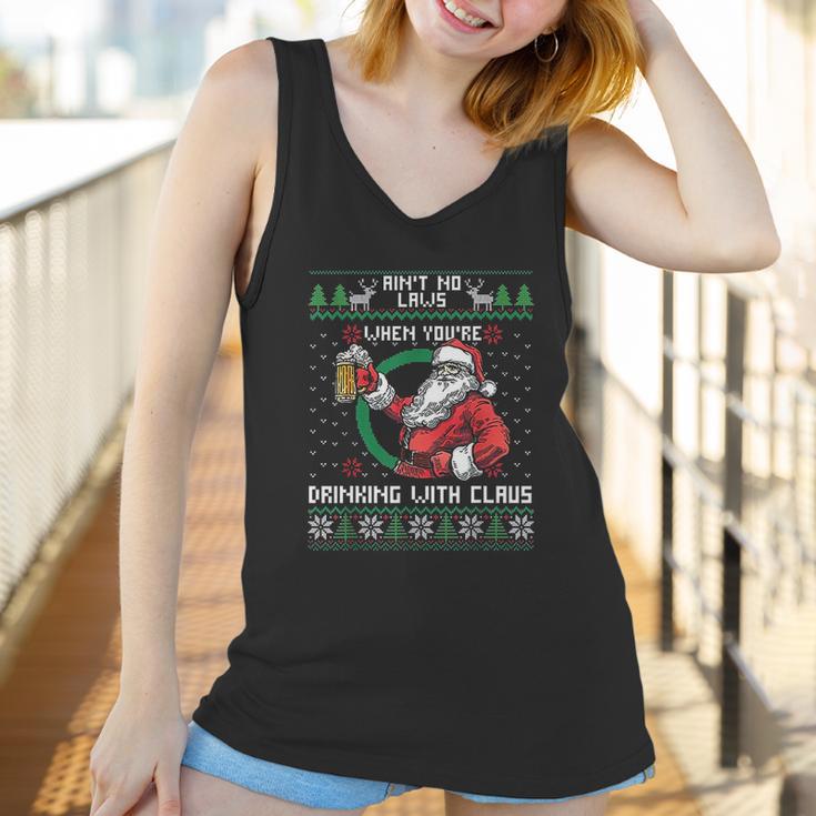 Aint No Laws When You Sre Drinking With Claus Funny Christmas Women Tank Top