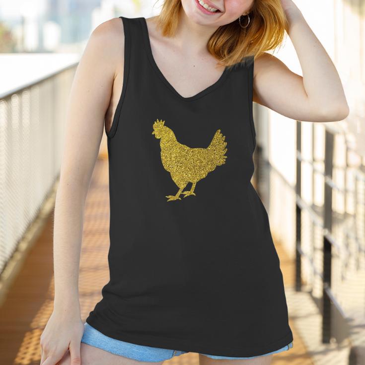 Chicken Ladies Glitter Print Chicken White Tee Top Women Tank Top