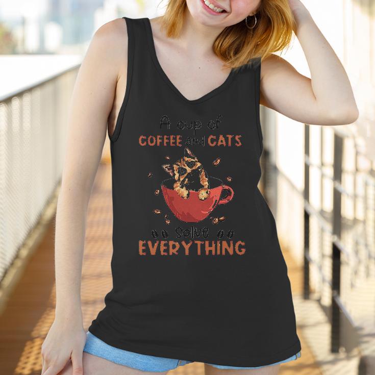 A Cup Of Coffee And Cats Solve Everything Creative 2022 Gift Women Tank Top