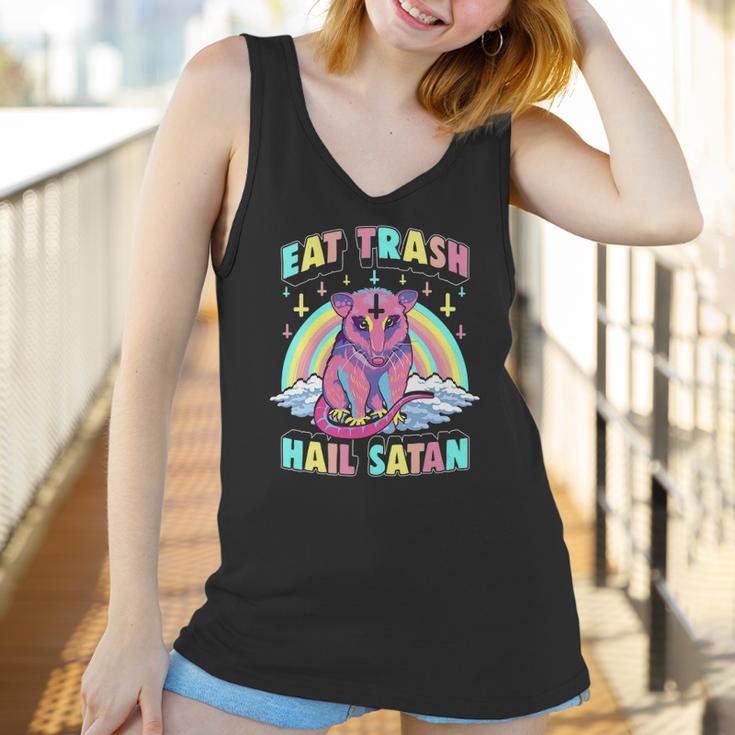 Womens Eat Trash Hail Satan Kawaii Pastel Goth Possum V-Neck Women Tank Top