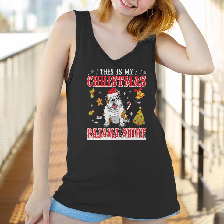 English Bulldog Snow Gilf This Is My Christmas Pajama Shirt Women Tank Top