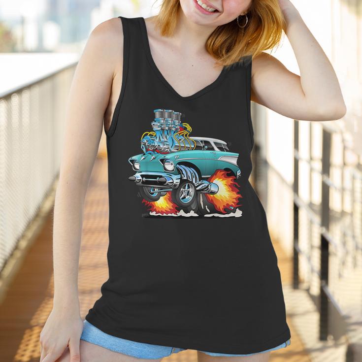 Funny Fifties Style Muscle Car Hot Rod Station Wagon Cartoon Women Tank Top