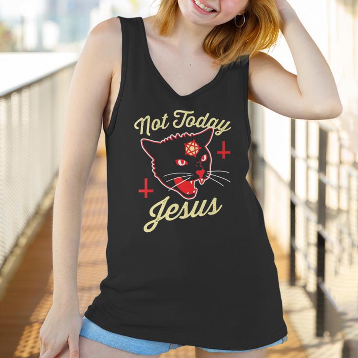 Womens Not Today Jesus Hail Satan Satanic Cat Death Metal Halloween V-Neck Women Tank Top