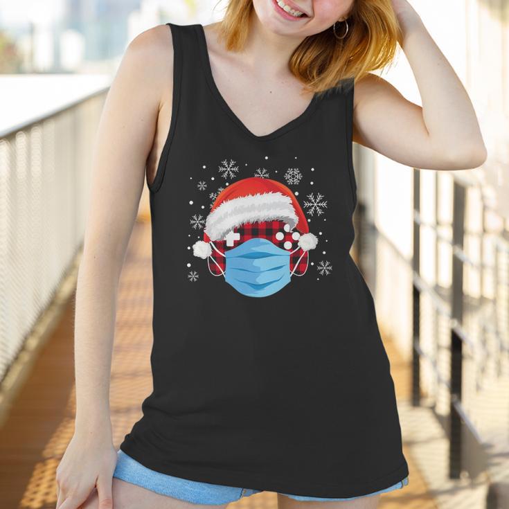 Quarantine Christmas Gamer Face Mask Plaid Video Game Lover Women Tank Top