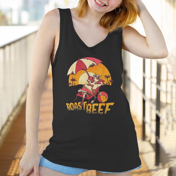 Roast Beef Funny Cow Sunbathing On The Beach Women Tank Top