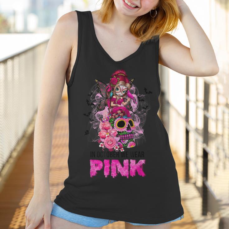 Sugar Skull Fight Breast Cancer Awareness Like A Girl Ribbon Men Women T-Shirt Graphic Print Casual Unisex Tee Women Tank Top