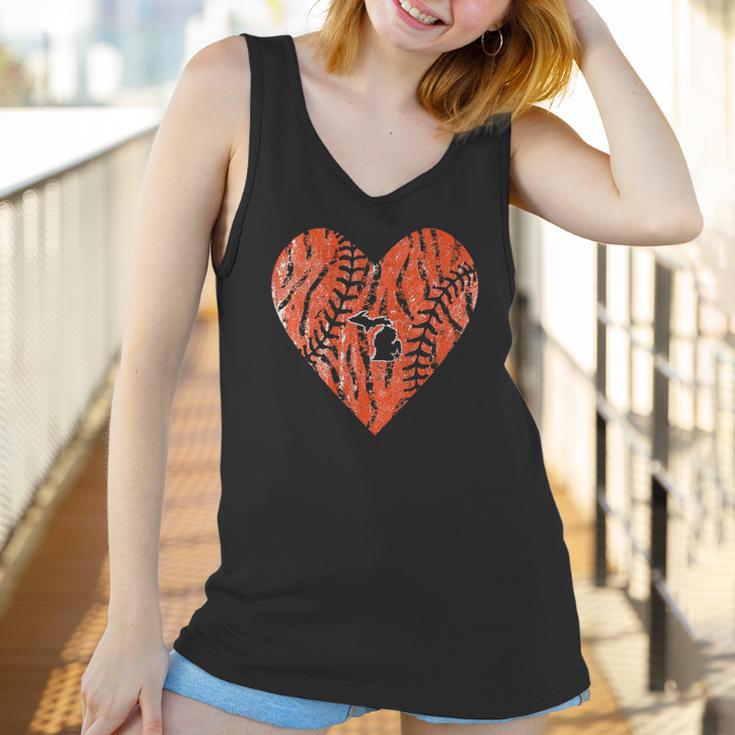 Womens Vintage Detroit Baseball Heart With Tiger Stripes Women Tank Top