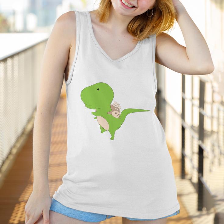 Dinosaur Piggy Backing Sloth Kitty Cat Funny Trex Women Tank Top