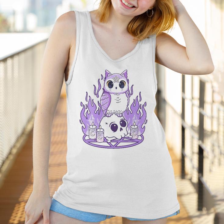 Womens Kawaii Pastel Goth I Cute Creepy Witchy Owl And Skull Women Tank Top