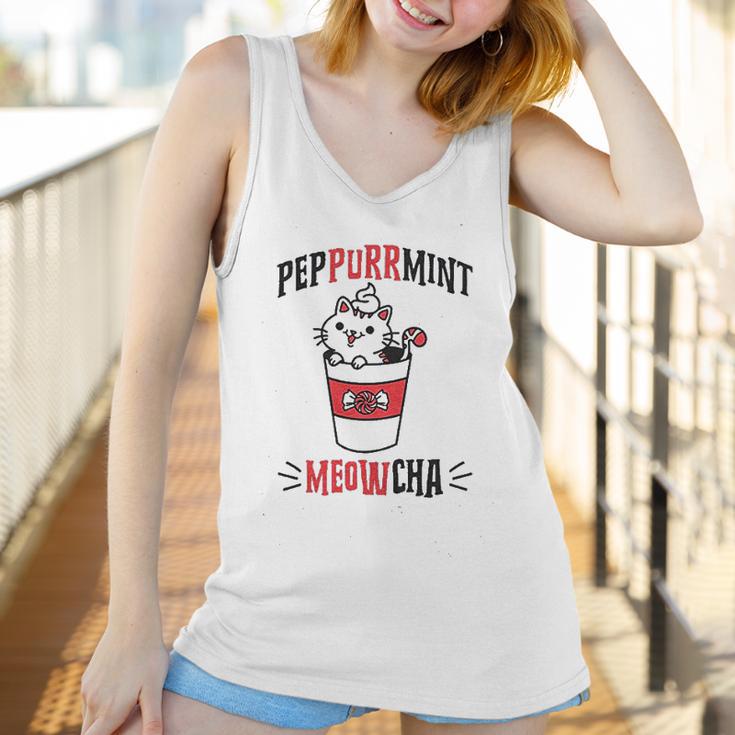 Peppurrmint Meowcha Funny Christmas Cat Peppermint Mocha Coffee Women Tank Top