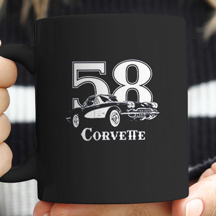 1958 Corvette Three Quarter View With Year And Model Dark Color Coffee Mug