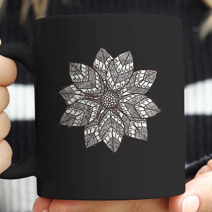 Brown & White Mandala Flower Yoga Sacred Mantra Geometry Coffee Mug