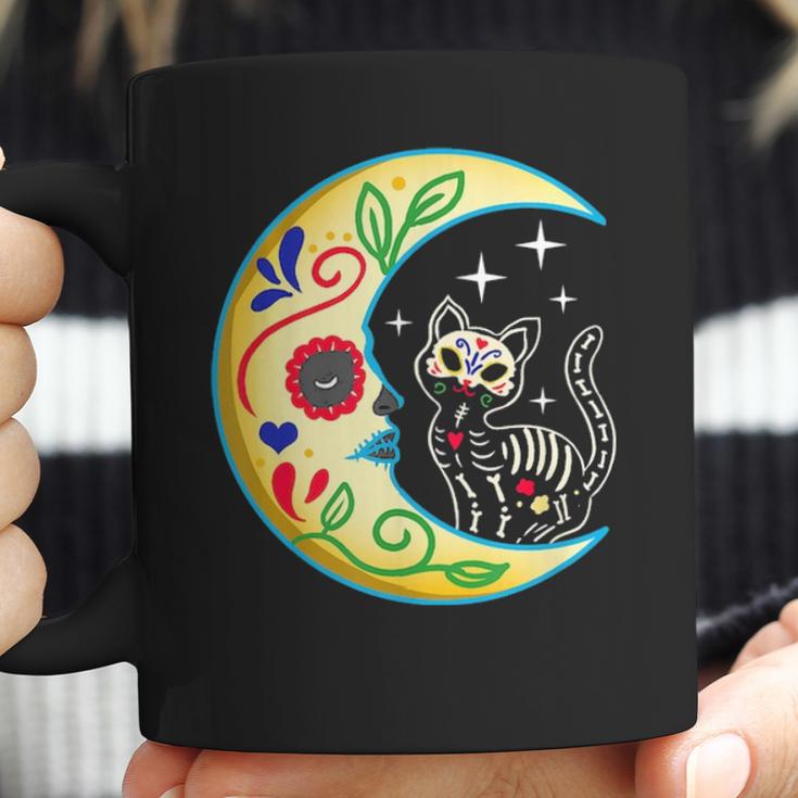 Cat & Moon Sugar Skull Dia De Los Muertos Day Of The Dead V2 Coffee Mug