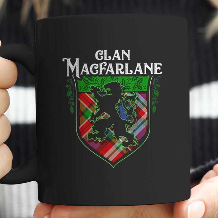 Clan Macfarlane Surname Scottish Tartan Lion Rampant Crest Coffee Mug