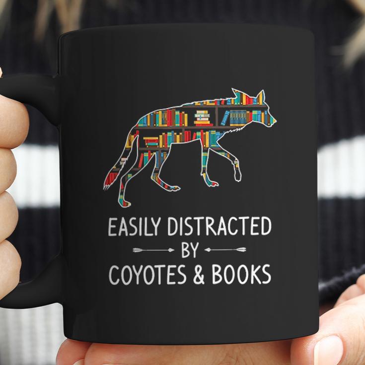 Easily Distracted By Coyotes Books Lover Gift Wolf Pup Coffee Mug