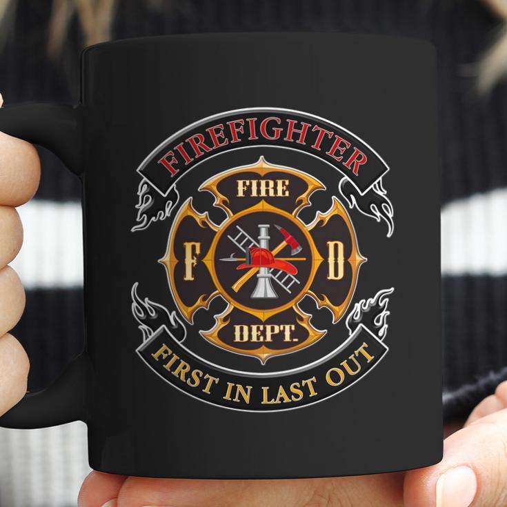 Firefighter Biker Logo First In Last Out Coffee Mug