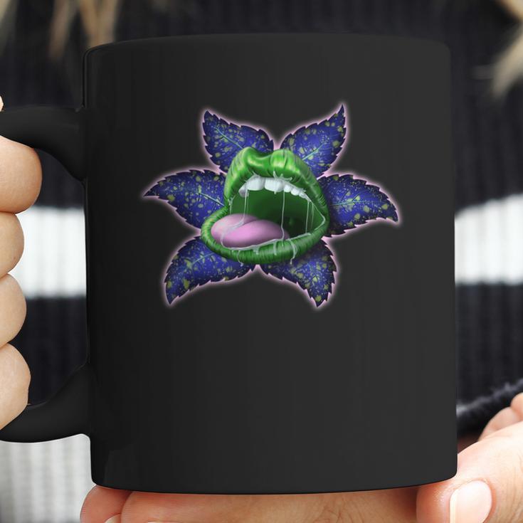 Flower Lip Green Blue Cannabis Marijuana Weed Pot Leaf Lover Coffee Mug