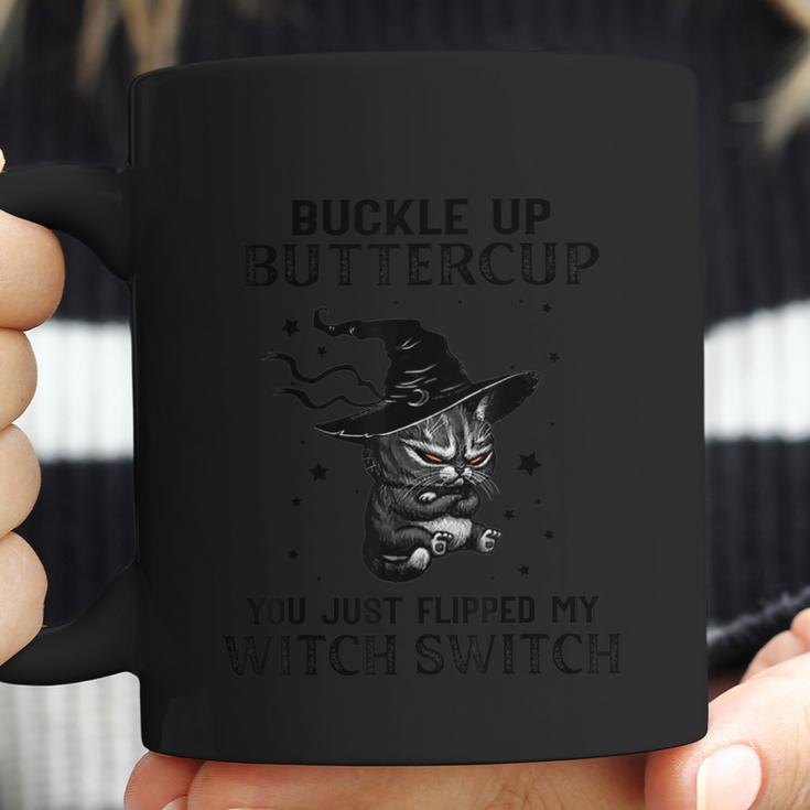 Funny Halloween Buckle Up Buttercup You Just Flipped My Witch Switch Cat Design Coffee Mug