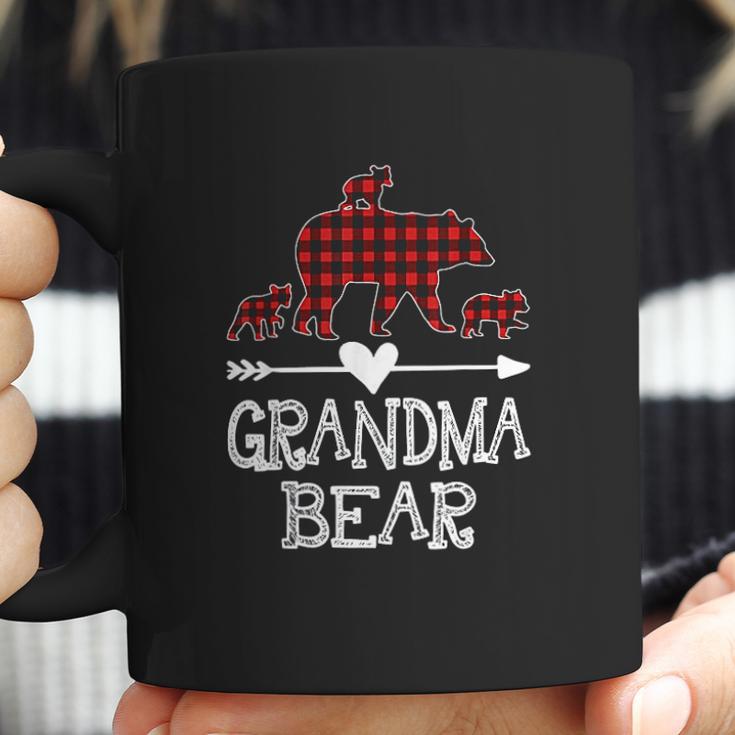 Grandma Bear Three Cubs Red Plaid Grandma Christmas Coffee Mug