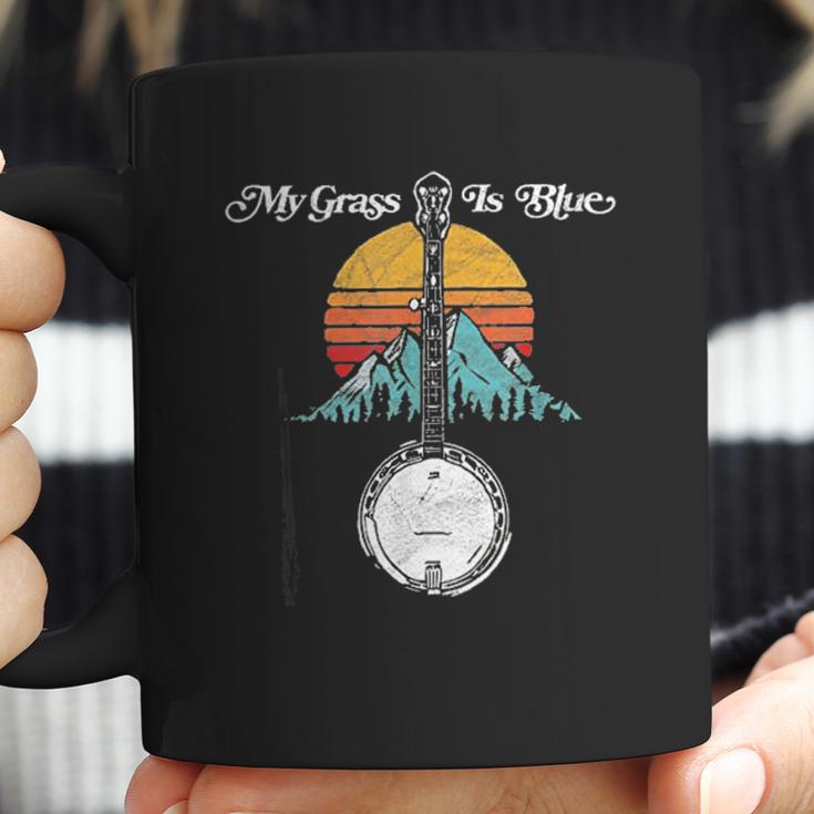 My Grass Is Blue Retro Rocky Mountain Banjo Bluegrass Coffee Mug