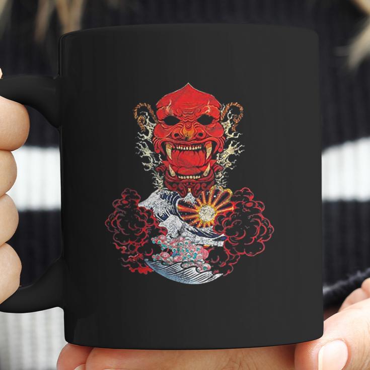 Japanese Red Samurai Oni Ogre Kanagawa Wave Demon Coffee Mug