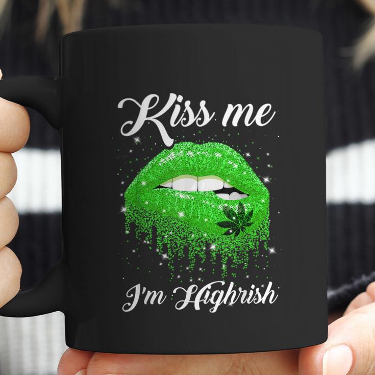 Kiss Me Im Highrish 420 Cannabis Marijuana Weed Lips Gift Graphic Design Printed Casual Daily Basic Coffee Mug