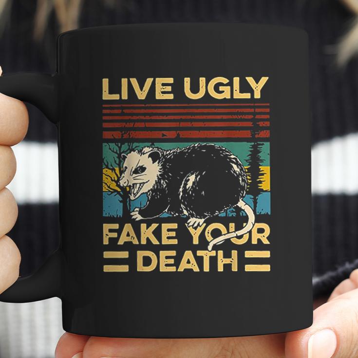 Live Ugly Fake Your Death Funny Vintage Opossum Coffee Mug