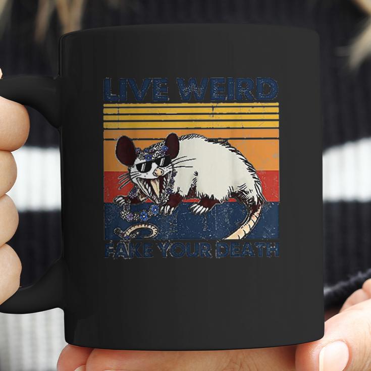 Live Weird Fake Your Death Opossum Ugly Cats Retro Vintage Coffee Mug