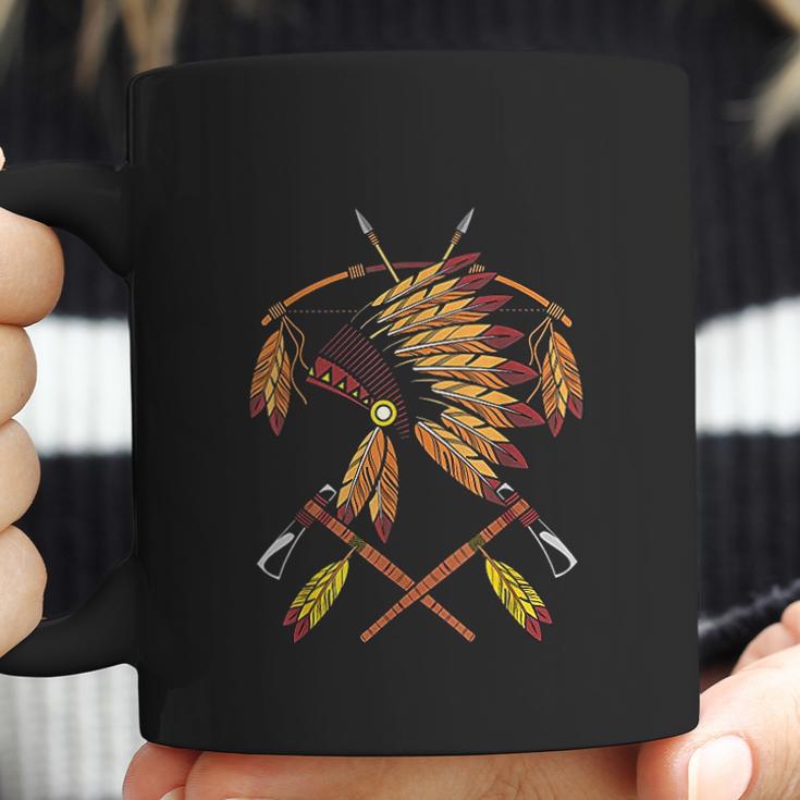 Native American War Bonnet Bow Arrows Feathers And Tomahawk Coffee Mug