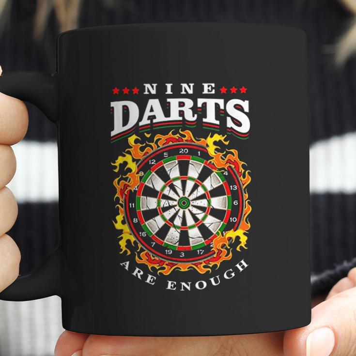 Nine Darts Are Enough Dartboard In Flames Coffee Mug