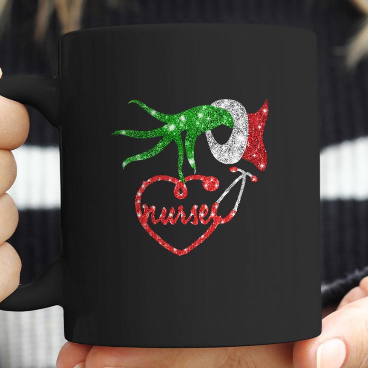 Nurse Grinch Hand Holding Stethoscope Christmas Coffee Mug